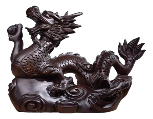 Escultura De Dragón Chino De Madera Hecha A Mano Para