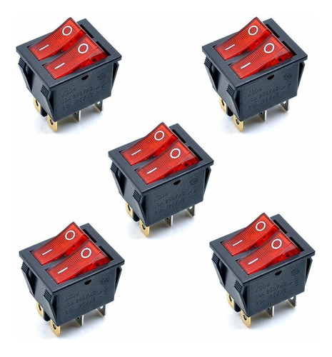 5pcs Kcd4 Ac 250v 16a Terminales De Luz Roja 6p Off Off...