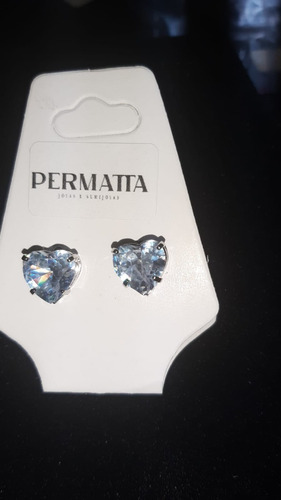 Imagem 3 de 3 de Brinco Prateado Coração 10mm Cristal