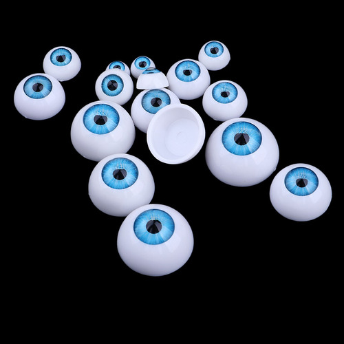 8 Pares De Medio Redondo Acrílico Hueco Azul Globos Oculares Ojos Para Muñeca Halloween Utilería 