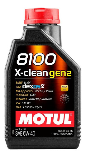 Óleo Motul 5w40 8100 X-clean Gen2 Sintético Dexos2