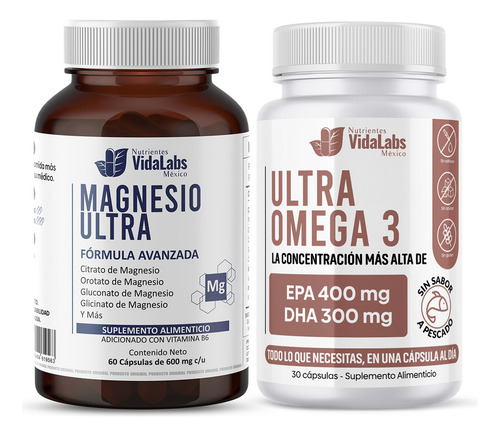 Magnesio Ultra y Ultra Omega 3 Nutrientes Vidalabs México