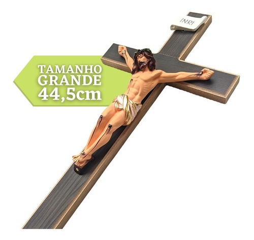 A Cruz De Madeira Crucifixo De Parede Tradicional 44cm Cor Tabaco