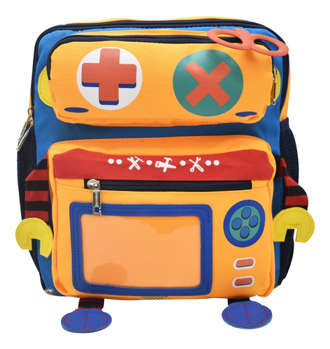 Mochila Robot Naranja Porta Credencial Azul Mini Backpack Estampado Ll23kbm012 Lluvia