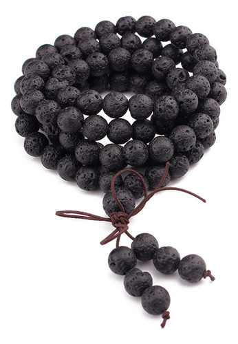 Collar De Rosario Budista De 8 Mm, 108 Perlas Negras, Pulser