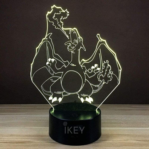 Yougifts Ilusión 3d Charizard Luz Nocturna Led, 7 Colores