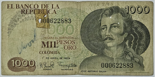 Billete 1000 Pesos 01/abr/1979 Colombia Fine