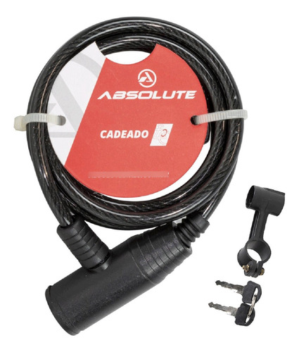 Trava Cadeado Absolute Cabo 6mm 1,0mt Espiral Chave Preto