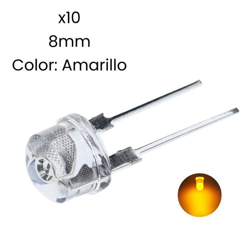 Diodos Led 8mm Straw Hat Color Amarillo X 10 Piezas