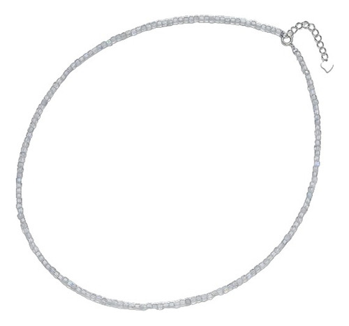 Colar Choker Pedra Labradorita Contas Fecho Prata 925 Cor Cinza-claro