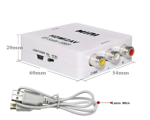 Convertidor De Hdmi A Rca Av Video Hd 1080p Ntsc Pal
