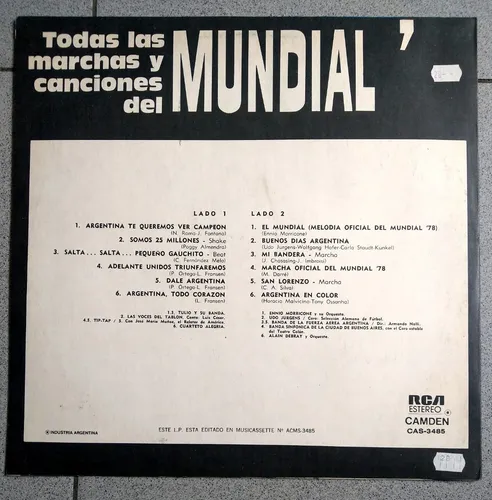 Todas Las Marchas Y Canciones Mundial 78 Futbol Lp Nacional (Usado)