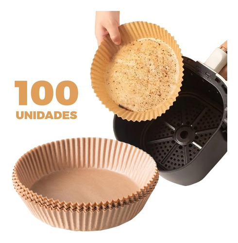 Papel Forro Air Fryer Antiaderente Descartável Com 100 Pcs