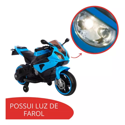 Mini Moto Motinha Elétrica Infantil Azul Cross 6v Luz Som