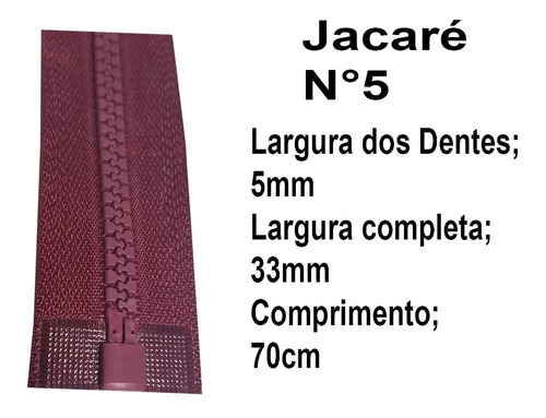 Zíper Para Jaquetas, Bolsas Extra Forte Cor Vinho 70cm cod X37