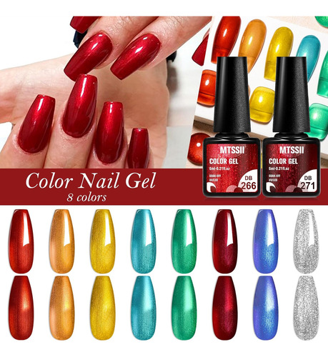 Esmalte De Uñas En Gel Cromado Mtssii, 8 Colores Metálicos: