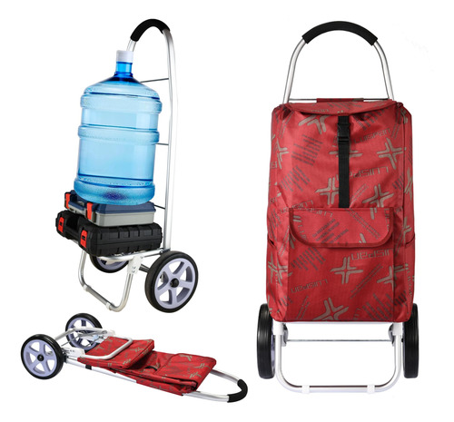 Luispan Carrito De Compras Plegable Ligero Con Ruedas, Rojo,