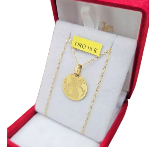 Conjunto Oro 18k Cadena Singapur + Dije Mundo