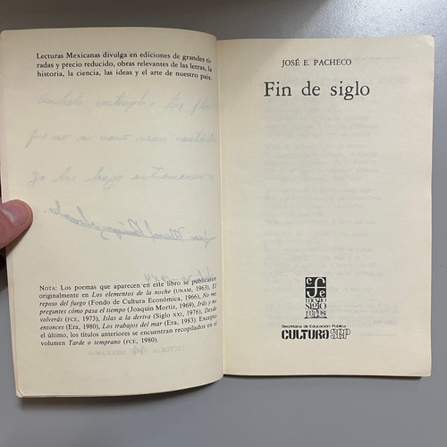 Libro Fin De Siglo Y Otros Poemas José Emilio Pacheco (Usado)