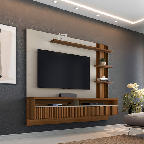 Panel de TV rasgado Araruna Linea Brasil de hasta 65 pulgadas, color freijó/blanco roto