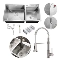 Comprar Kit Cuba Dupla Pia Gourmet Cozinha Luxo E Torneira Monocomando Misturador Aço Inox 304 Cor Prata Brinovar