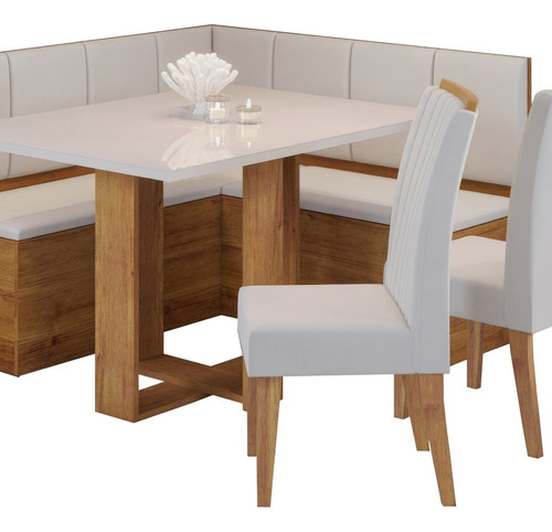 Conjunto Canto Baú Com Mesa De Jantar Retangular Gdwt