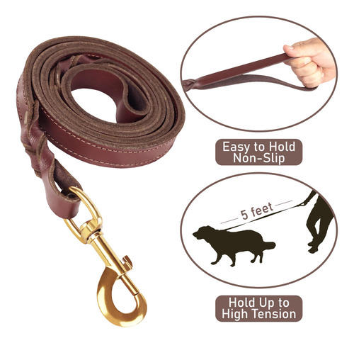 Conjunto De Collar Y Correa De Cuero Resistente Para Perros
