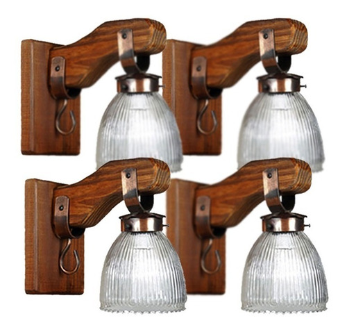 Aplique De Madera Pared Estilo Campo 1 Luz Vidrio Pack X 4