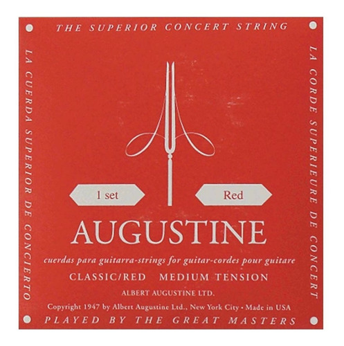 Imagen 2 de 2 de Encordado Para Guitarra Clasica Augustine Classic Red Usa Calibre 028 0425 - Tension Media