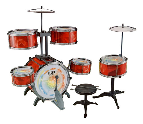 Mini Bateria Infantil Crianças 6 Tambores 1 Prato Musical Cor Vermelho