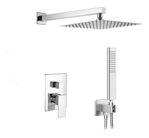 Kit De Ducha De Acero Inoxidable Cromada Cuadrada Marca Bari