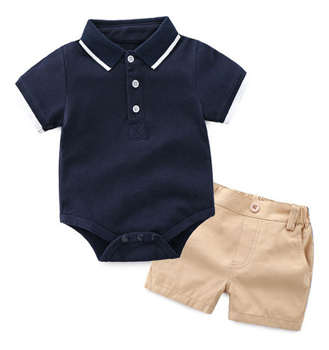 Camiseta Tipo Mameluco Y Pantalones Cortos Lisos Para Niños