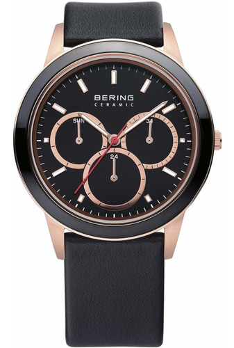 Reloj Hombre Bering 33840-446 Cuarzo Pulso Negro En Cuero