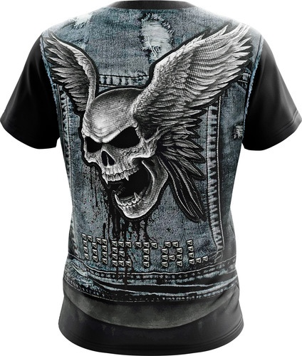 Remera Chaleco Calavera 1 Jean Moto Fullprint