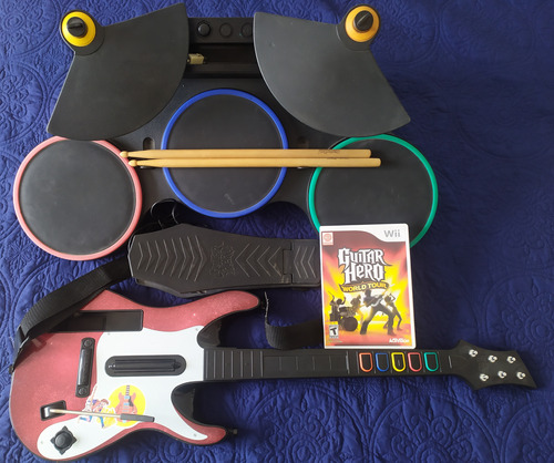 Guitar Hero: World Tour Juego + Guitarra + Bateria Wii