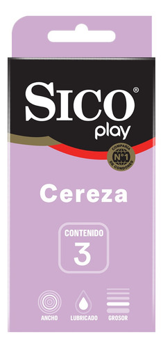 Sico Play, Condones Texturizados Sabor Cereza, 3 Piezas.