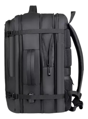 Mochila De Viaje Avion Viral Amazon Con Usb 35lts Expandible Negro Liso