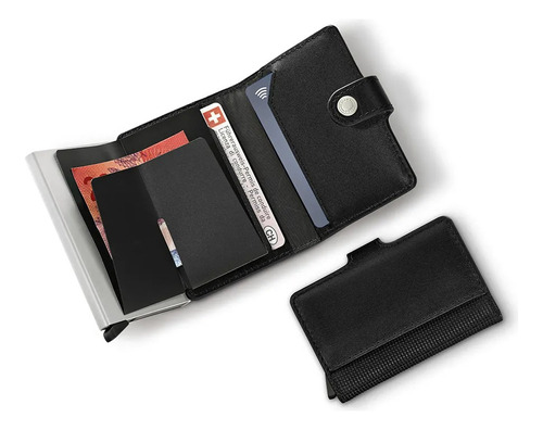 Altius Secrid Leather Card Wallet Victorinox Rfid Premium Color Negro Diseño De La Tela Liso