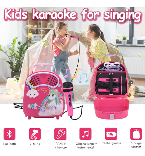 Máquina De Karaoke Na Kids Para Niñas Y Niños Con 2 Micrófon