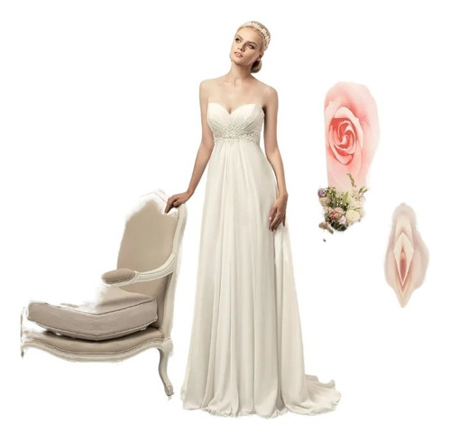 Imagem 1 de 3 de Vestido De Noiva Chiffon Luxo Importado Pronta Entrega