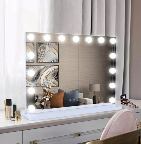 Maquillali Espejo De Maquillaje Vintage 15 Led Bombillas Marco Blanco