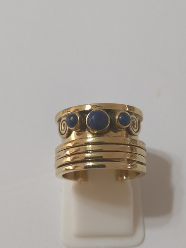 Anillo Dorado Con Piedra Natural Lapislázuli 