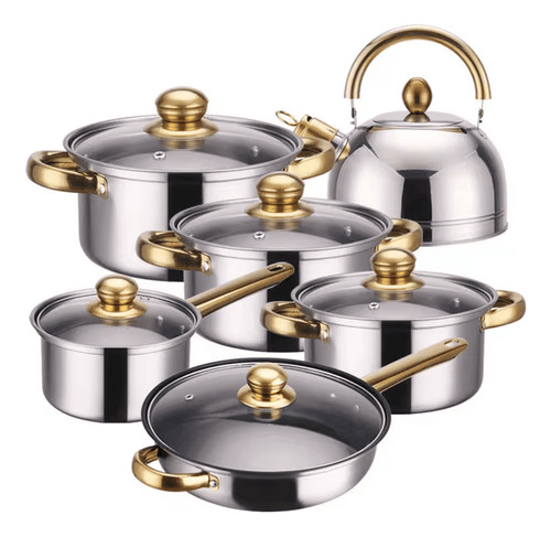 Juego Ollas Inoxidable Cocina Set 12 Piezas Antiadherente