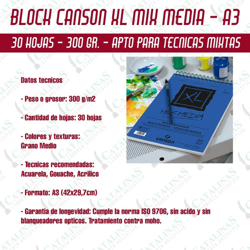 Imagen 2 de 3 de Block Canson Xl Mix Media 300grs A3 /30 Hojas Microcentro