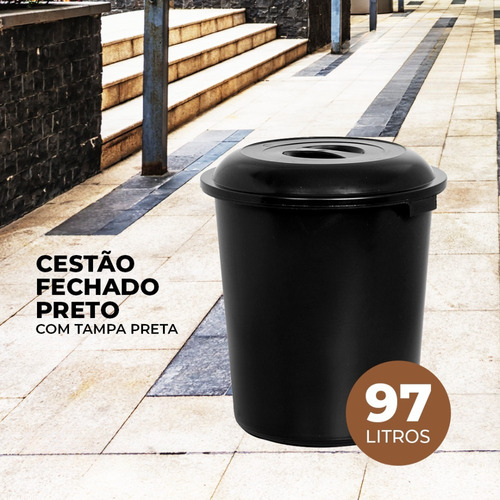 Cestão De Lixo Grande Lixeira Coletor C/ Tampa Reforçado 97l