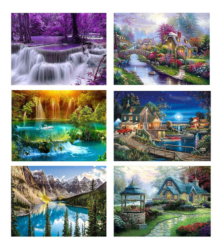 6 Pack Paint By Numbers Kits For Adults,landscape Waterfall