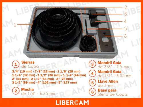Imagen 7 de 10 de Mechas Sierra Copa Juego 16 Piezas Para Madera Acero Carbon