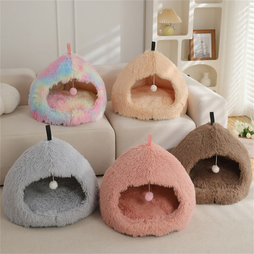 Cama Tipo Cueva Para Gatos (rc-m), De Felpa, Con Fondo Antid