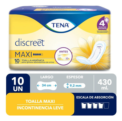 Tena Toalla  Incontinencia Urinaria Maxi 10 Unidades