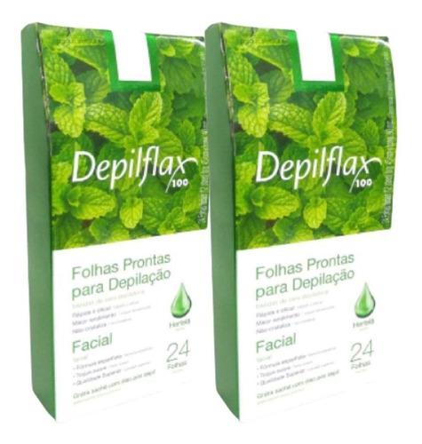 Folhas Prontas P/ Depilação Facial Depilflax Hortelã - 2 Cx